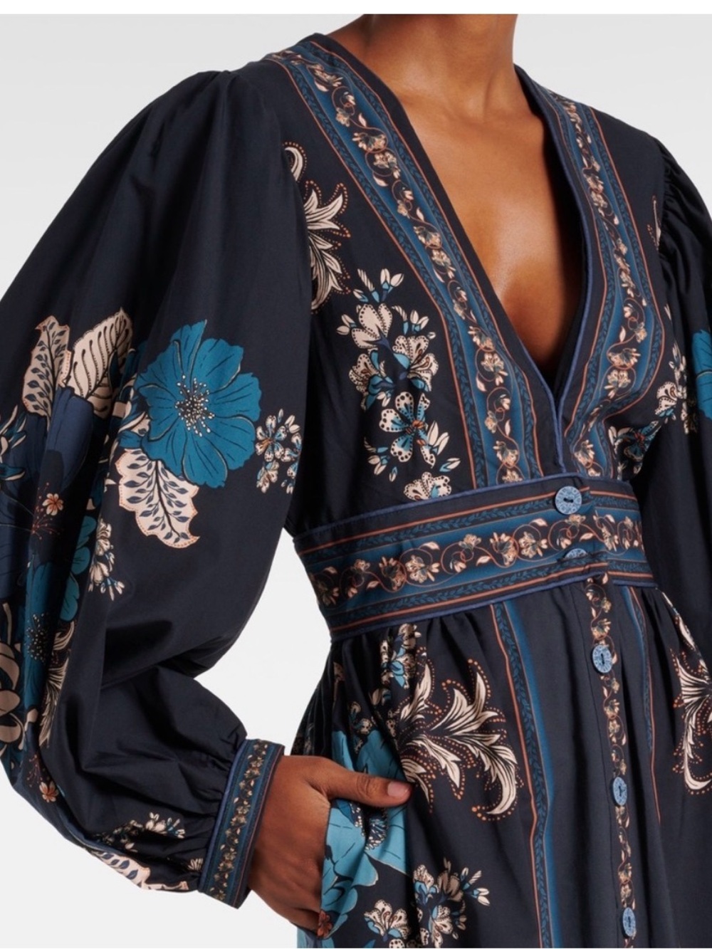 Bohemian Navy Floral V-Neck Maxi Dress - Picture 2 of 10